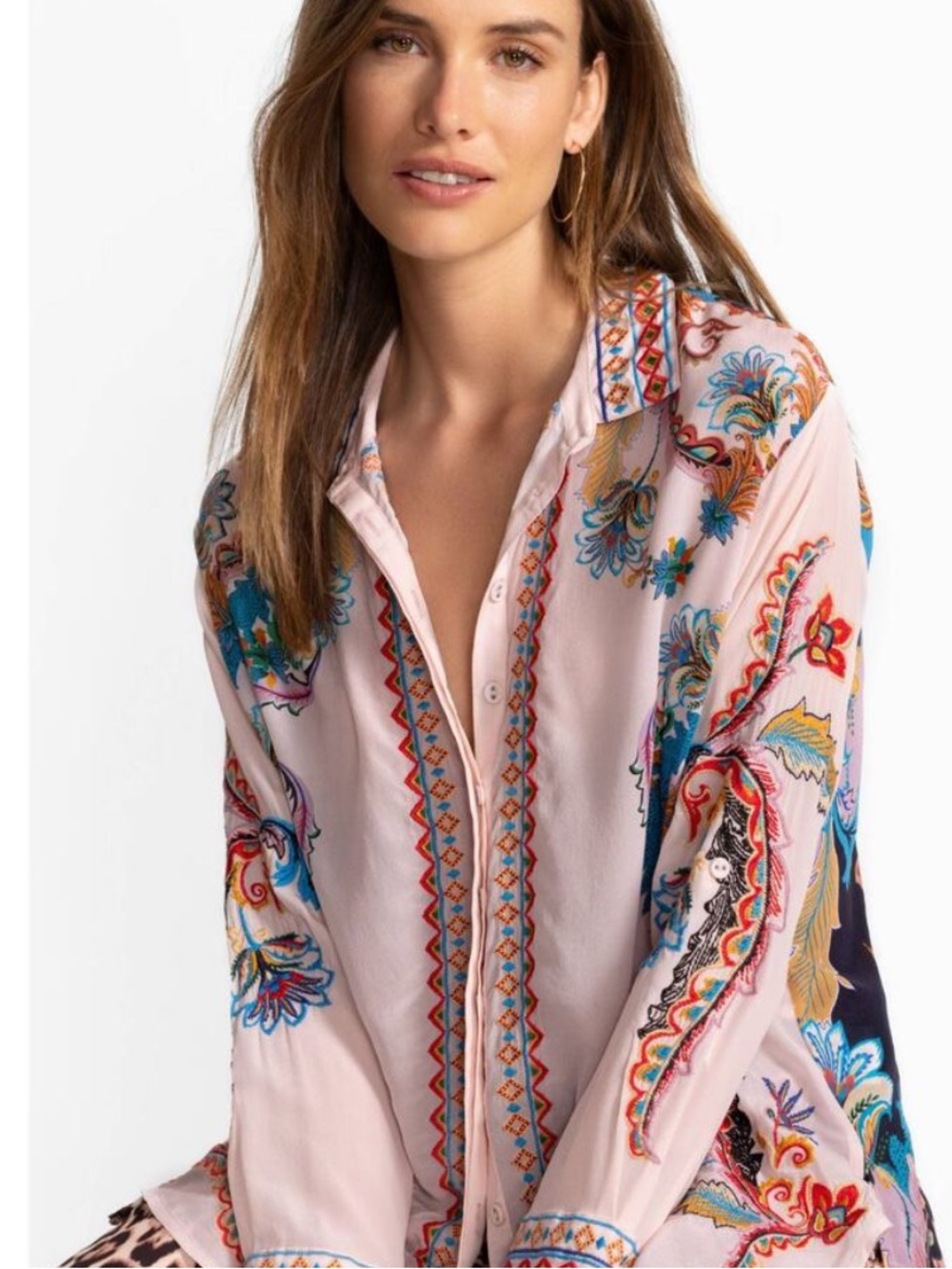 NWT Morelia Silk Embroidered Button Down Shirt! Size L